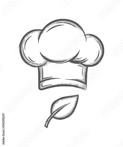 Of a chef hat with a single leaf below culinary food