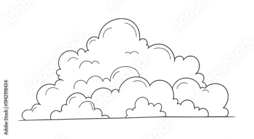 Simple line of fluffy cumulus clouds against a white outline