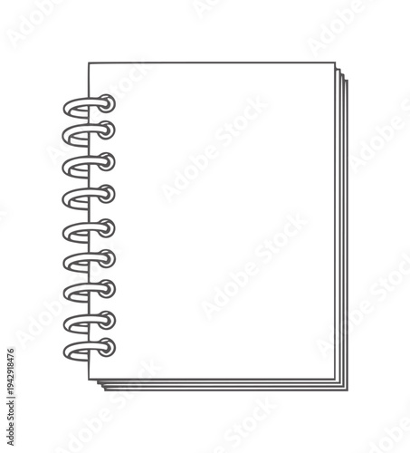 Simple outline of a blank spiral bound notebook with white pages