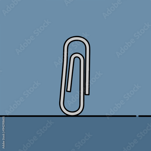 Simple paperclip standing on a thin black line against blue background.