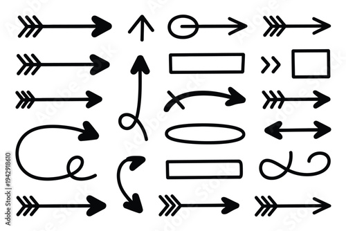 A collection of various arrows and symbols pointing in different directions isolated on white background, Vector, illustration