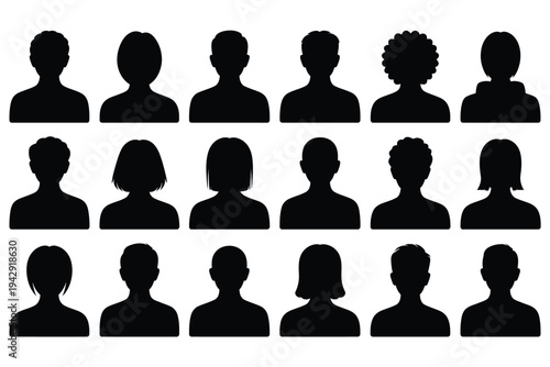 A group of ten people icons, five men and five women, arranged in two rows. isolated on white background, Vector, illustration