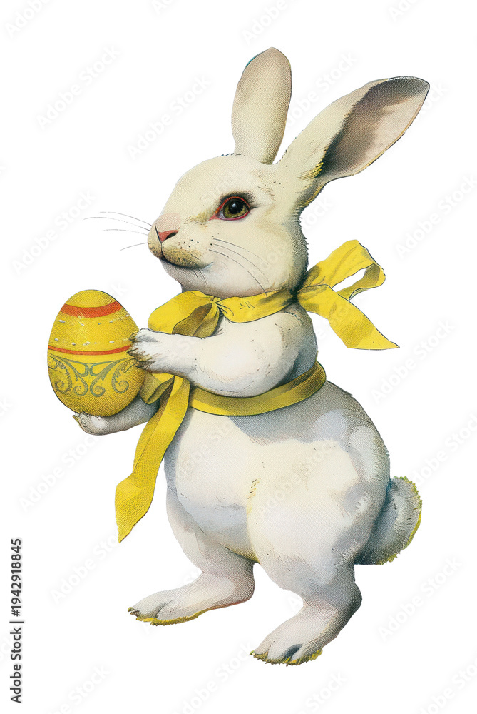 Fototapeta premium PNG Easter bunny holding decorated egg.