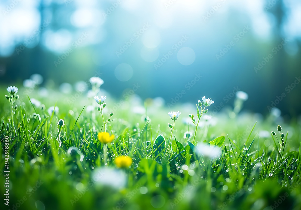 Obraz premium A vibrant field of small white flowers basking in soft sunlight