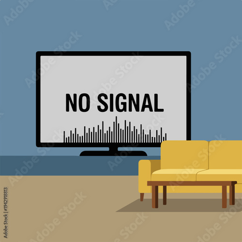 Television displaying no signal message in a living room setting.
