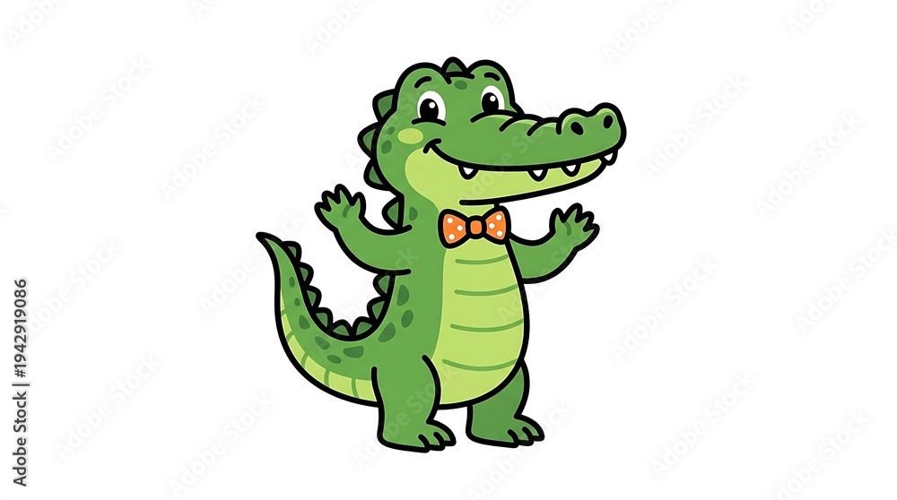 Fototapeta premium Cartoon Crocodile Character with Bow Tie Illustration.