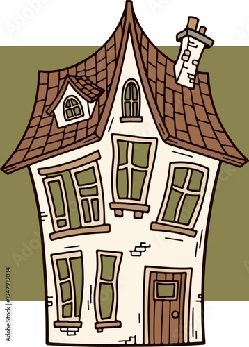 Whimsical House Illustration - A Charming and Quirky Architectural Design.