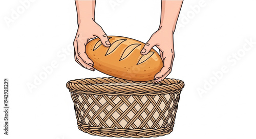 Hands Placing Loaf in Basket.