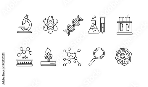 Minimal Science Outline Icons Chemistry Biology Laboratory Equipment Vector Pack