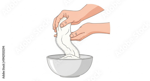 Hands Pouring Milk into Bowl.