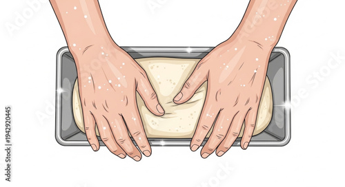 Hands Pressing Dough in Baking Pan.