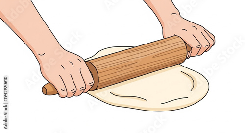Hands Rolling Dough with Rolling Pin.