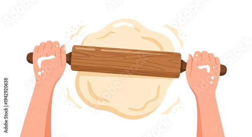 Hands Rolling Dough with Rolling Pin.
