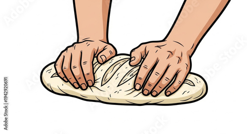 Hands Kneading Dough Illustration.