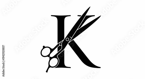 Elegant letter K silhouette with open scissors, symbolizing creativity and style in the beauty industry.