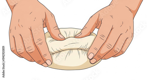 Hands Kneading Dough in Bowl.
