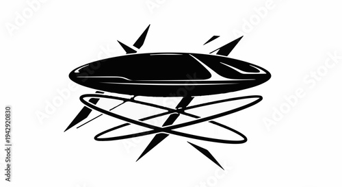 Futuristic flying saucer with swirling energy rings against a white background