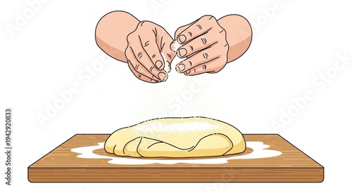Hands Kneading Dough on Board.