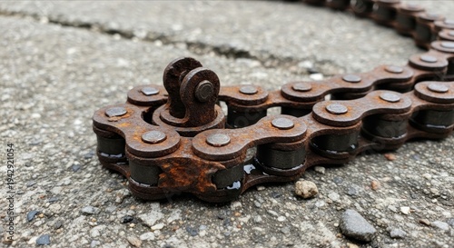 Rusty Metal Chain on Textured Surface with Weathered Appearance