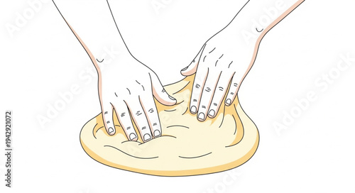 Hands Kneading Dough on Surface.