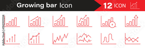 Set of Growing bar graph icon with arrow going up. Progress bar. Growing graph icon graph sign. Chart increase profit. Growth success arrow icon
