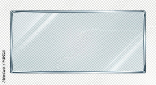 Realistic transparent glass plate panel texture with shiny glossy light glare reflective surface effect overlay on isolated background rectangle gradient window See Less
