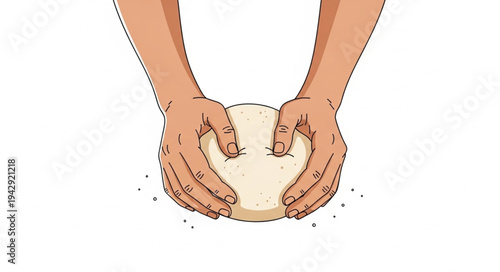 Hands Kneading Dough on White.