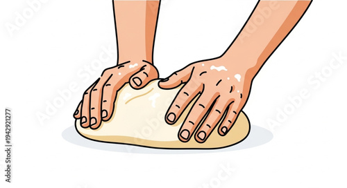 Hands Kneading Dough on White Background.