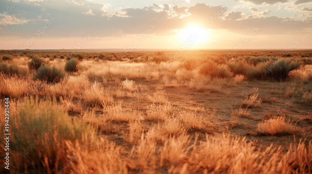 Fototapeta premium A field of grass with a sun in the sky