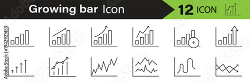 Set of Growing bar graph icon with arrow going up. Progress bar. Growing graph icon graph sign. Chart increase profit. Growth success arrow icon
