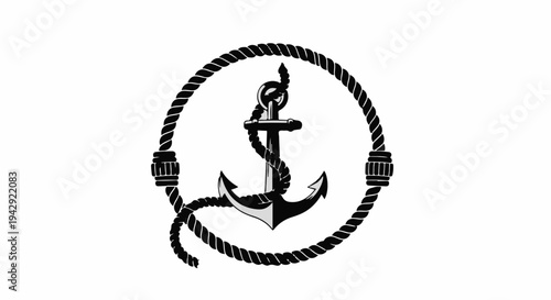 Classic nautical anchor symbol with rope in a circular frame, representing maritime strength and tradition.