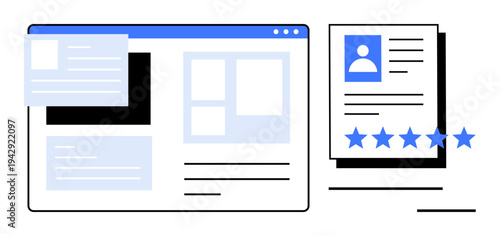 Web interface displaying user profile with a rating system and review stars. Professional and feedback management tool. Ideal for customer review, user experience, online services, web development