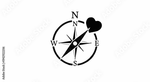 Compass with heart pointing towards love and guidance