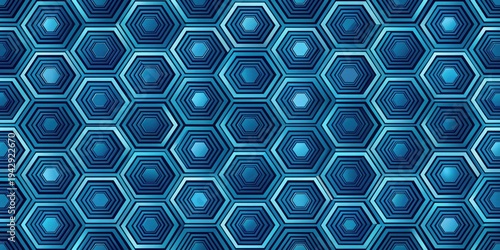 Abstract Hexagonal Pattern in Deep Blue Hues A Seamless Design Featuring Concentric Geometric Shapes