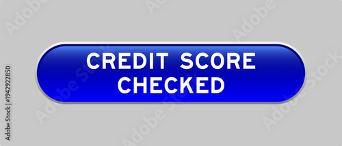 Blue color capsule shape button with word credit score checked on gray background