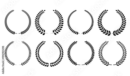 モノクロのローレルリースフレームセット（月桂冠シルエットの装飾ベクター）