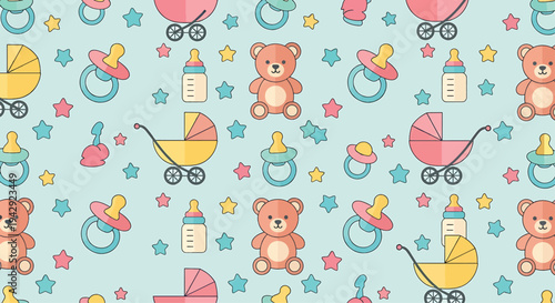 Set of baby nursery icons vector, pastel colorful pattern
