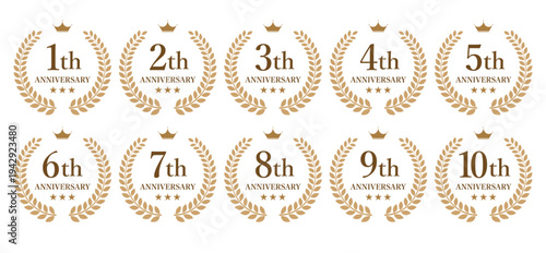 アニバーサリーラベルセット（1周年〜10周年・金色ローレルの周年記念デザイン）