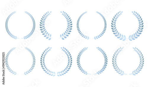 ローレルリースフレームセット（シルバー・青系・月桂冠のシンプル装飾ベクター）