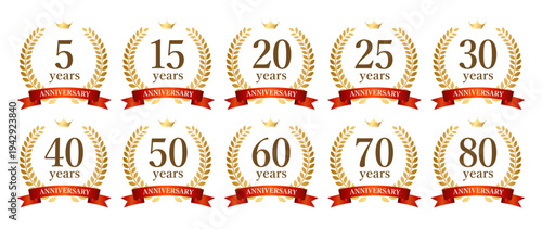 周年記念アニバーサリーエンブレムセット（5・15・20・25・30・40・50・60・70・80周年）ゴールドリースロゴ Anniversary Emblem Gold Set