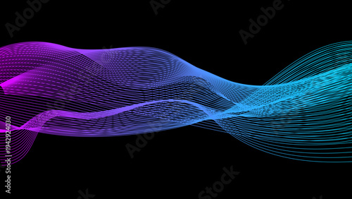 ネオンメッシュウェーブ背景（パープル×ブルー・デジタルテクノロジー）Neon Mesh Wave Background