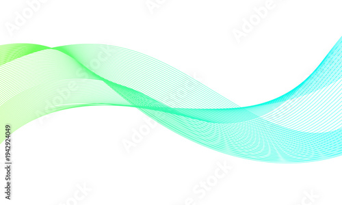 抽象ウェーブライン背景（グリーン×ブルーグラデーション・テクノロジー）Abstract Wave Background