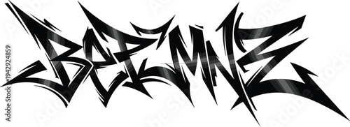 Graffiti typography artwork, bold angular letters, dynamic street art design, urban culture vector illustration, black and white gradient shading, romantic lettering concept