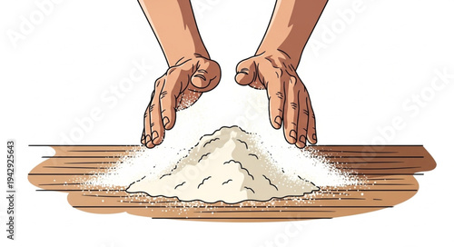 Hands Sifting Powder on Wood.