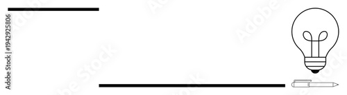 Creative concept. Light bulb and pen ideas, creativity, and innovation. Horizontal lines add a clean, modern aesthetic perfect for design, brainstorming, branding, and education