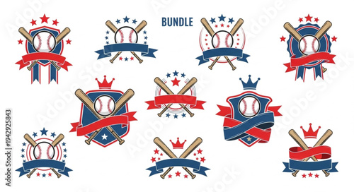 Baseball Emblems and Badges Collection with Bats and Balls.