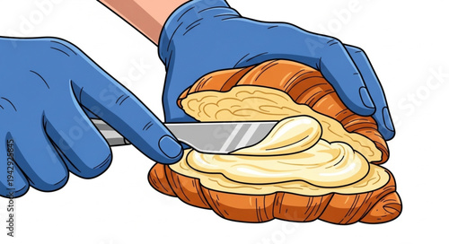 Hands Spreading Butter on Bread.