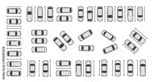 Aerial View of Various Cars Parked in Designated Spots.
