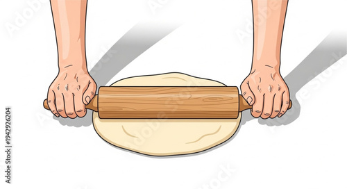 Hands Rolling Dough with Rolling Pin.