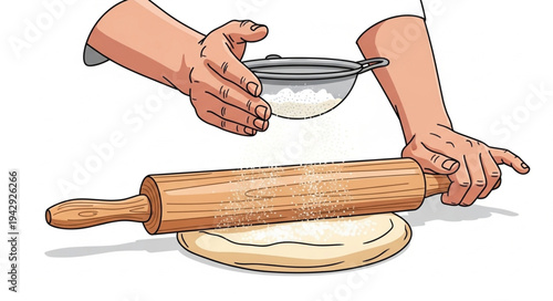 Hands Rolling Dough with Rolling Pin.